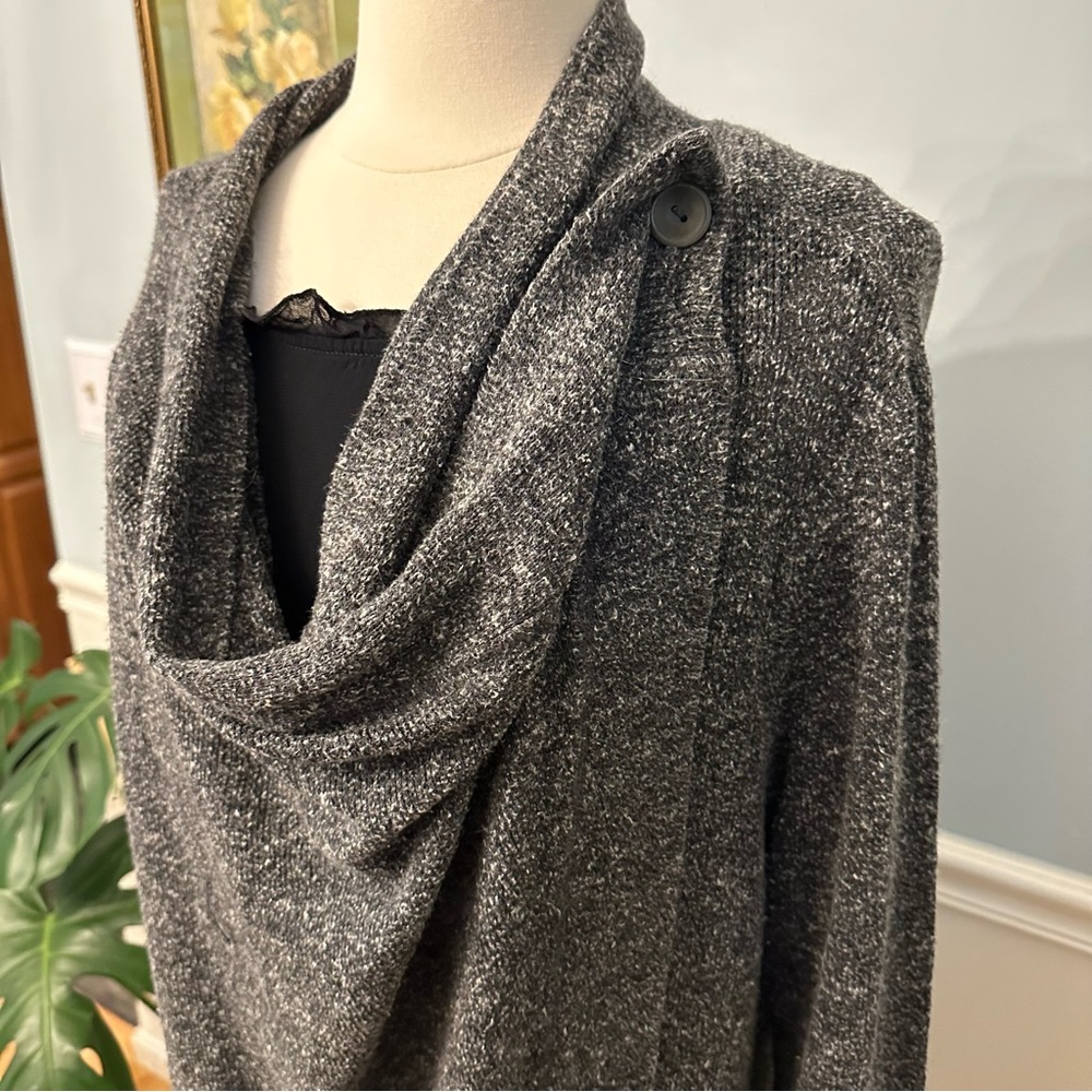 FLAX Gray Waterfall Cardigan Sweater Wrap Size Small Boho Cozy Warm Soft - Picture 6 of 10